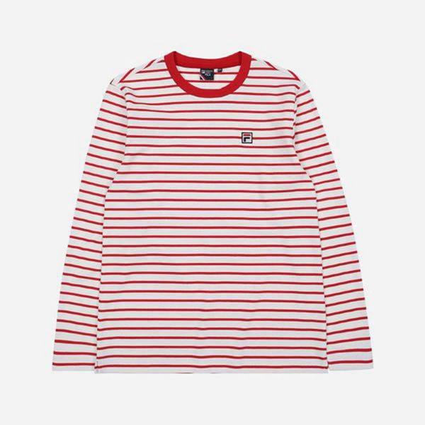 Fila Tričká Damske Červené / Biele - Striped Crew Neck L/S Vypredaj - Slovakia 23190-WMOD